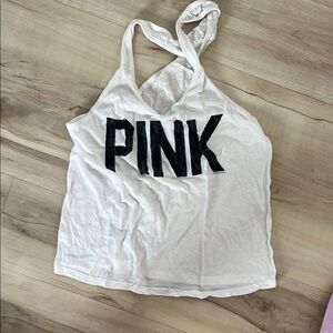 PINK Victoria's Secret White Tank with Black Logo